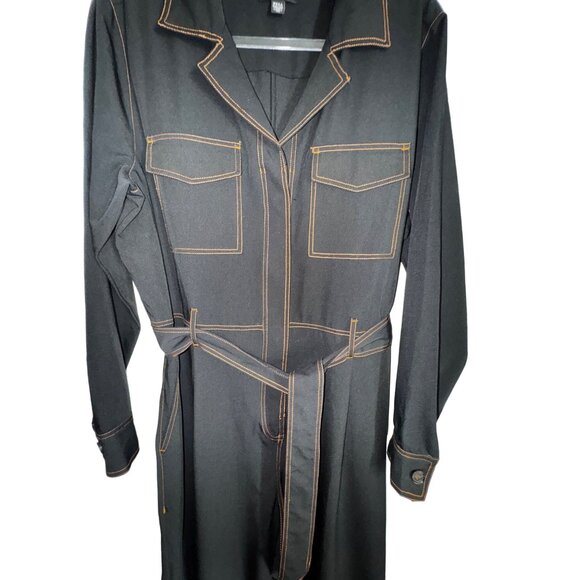 Black Utility Jumpsuit With Belt & Contrast Stitching Size XL Classic Y2k Classi - Picture 2 of 9
